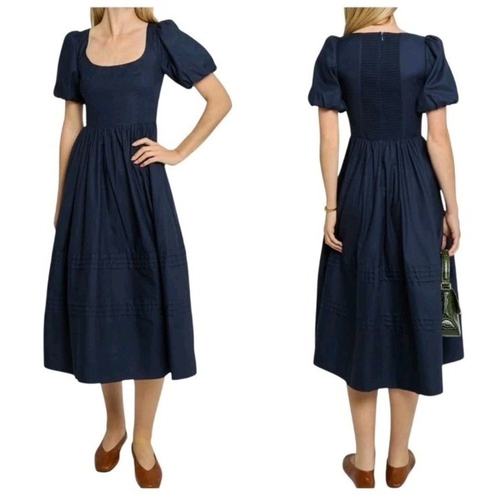 O.P.T. Navy Blue Tiered Puff Sleeve Open Back Dress
